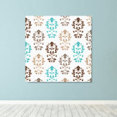 Heart Damask Art In Browns Blauwgroen Cream Canvas Afdruk (Insitu (Houten vloer))