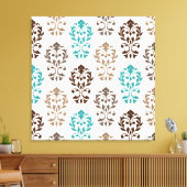 Heart Damask Art In Browns Blauwgroen Cream Canvas Afdruk (Insitu (Woonkamer))