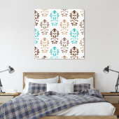 Heart Damask Art In Browns Blauwgroen Cream Canvas Afdruk (Insitu (Slaapkamer))