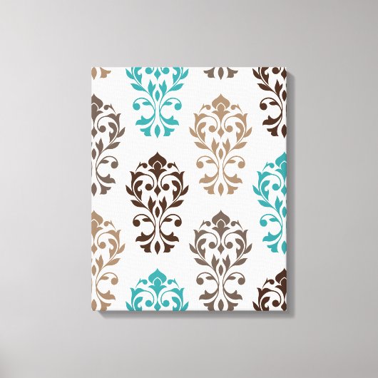 Heart Damask Art In Browns Blauwgroen Cream Canvas Afdruk (Voorkant)