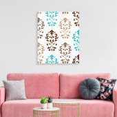 Heart Damask Art In Browns Blauwgroen Cream Canvas Afdruk (Insitu (Woonkamer))