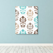 Heart Damask Art In Browns Blauwgroen Cream Canvas Afdruk (Insitu (Houten vloer))