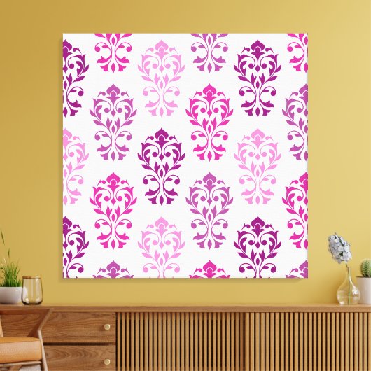 Heart Damask Art In Pinks Pruimen Wit Canvas Afdruk (Insitu (Woonkamer))