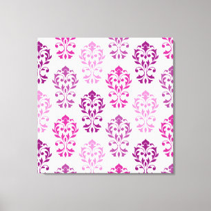 Heart Damask Art In Pinks Pruimen Wit Canvas Afdruk