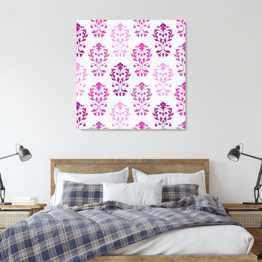 Heart Damask Art In Pinks Pruimen Wit Canvas Afdruk (Insitu (Slaapkamer))