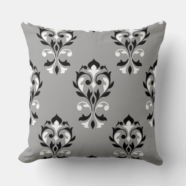 Heart Damask Big Ptn Black & White op Grey Kussen (Voorkant)