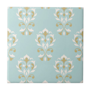 Heart Damask Big Ptn Cream & Gold on Blue Tegeltje