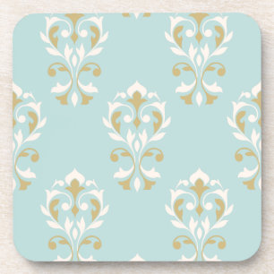 Heart Damask Big Ptn Cream & Gold op Blue Bier Onderzetter