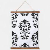 Heart Damask LG Pattern II Zwart op Wit Hangend Wandkleed (Voorkant)