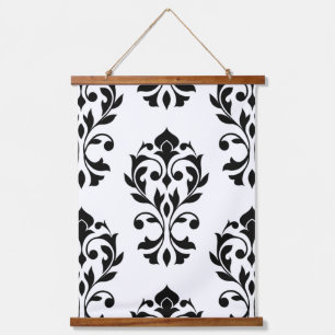 Heart Damask LG Pattern II Zwart op Wit Hangend Wandkleed