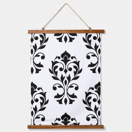 Heart Damask LG Pattern II Zwart op Wit Hangend Wandkleed (Voorkant)