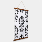 Heart Damask LG Pattern II Zwart op Wit Hangend Wandkleed (Gebogen)