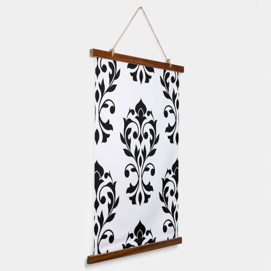 Heart Damask LG Pattern II Zwart op Wit Hangend Wandkleed (Gebogen)