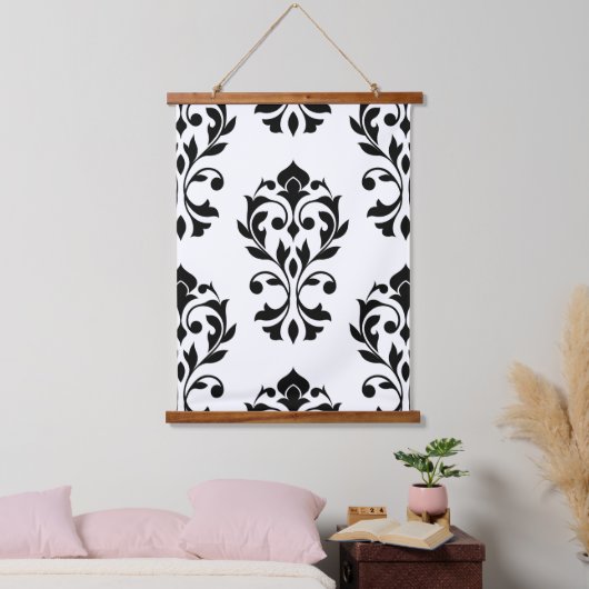 Heart Damask LG Pattern II Zwart op Wit Hangend Wandkleed (Slaapkamer)