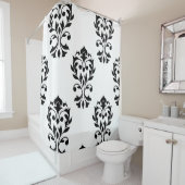 Heart Damask Lg Ptn Black op White Douchegordijn (In situ)