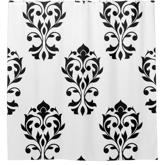 Heart Damask Lg Ptn Black op White Douchegordijn (Voorkant)