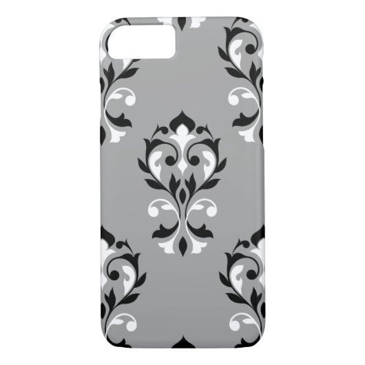Heart Damask Lg Ptn Black & White op grijs Case-Mate iPhone Case (Achterkant)