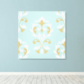 Heart Damask LG Ptn II Cream & Gold on Blue Canvas Afdruk (Insitu (Houten vloer))