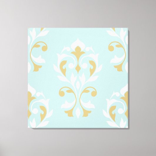 Heart Damask LG Ptn II Cream & Gold on Blue Canvas Afdruk (Voorkant)