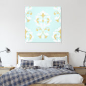 Heart Damask LG Ptn II Cream & Gold on Blue Canvas Afdruk (Insitu (Slaapkamer))