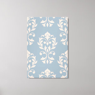 Heart Damask LG Ptn II Roze op Blauw Canvas Afdruk