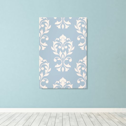 Heart Damask LG Ptn II Roze op Blauw Canvas Afdruk (Insitu (Houten vloer))