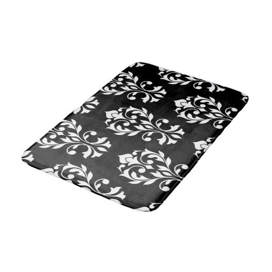 Heart Damask Lg Ptn II White op Black Badmat (Gekanteld)