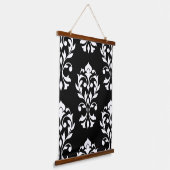 Heart Damask LG Ptn II Wit op Zwart Hangend Wandkleed (Gebogen)