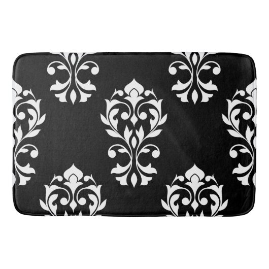 Heart Damask Lg Ptn White op Black Badmat (Voorkant)