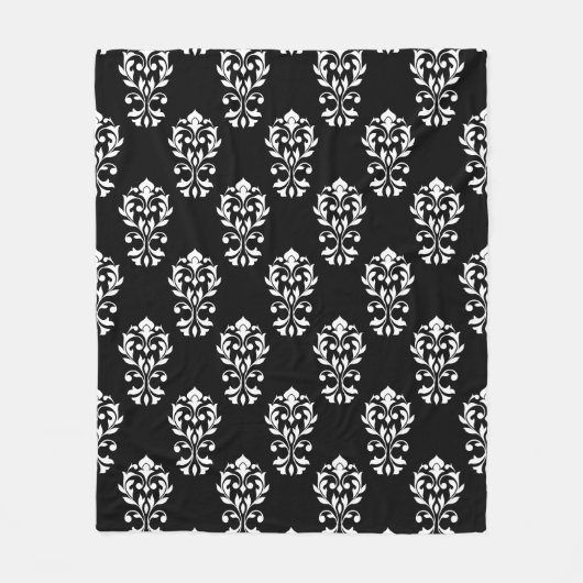 Heart Damask Ptn White op Black Fleece Deken (Voorkant)
