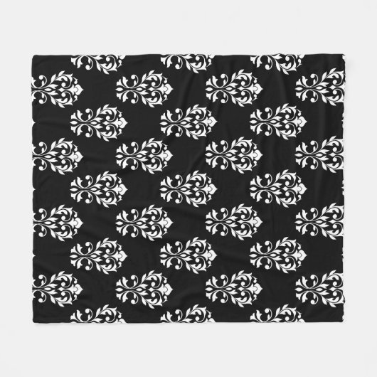 Heart Damask Ptn White op Black Fleece Deken (Voorkant (Horizontaal))