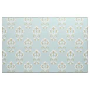 Heart Damask Rpt Ptn Cream & Gold op Blue Stof