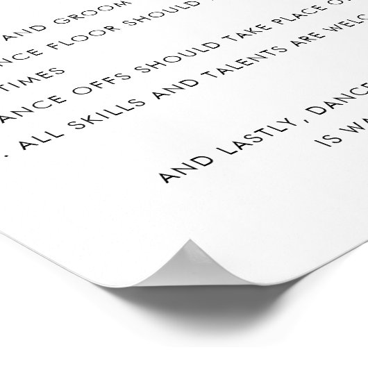 Heart Dance Floor Regels Minimalistisch Trouwteken Poster (Hoek)