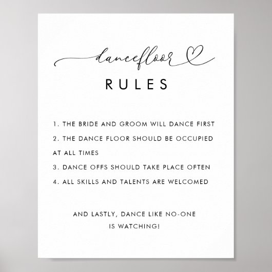 Heart Dance Floor Regels Minimalistisch Trouwteken Poster (Voorkant)