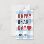 Heart Day Blue Gingham Valentine's Classroom Card Notitiekaartje (Voorkant)