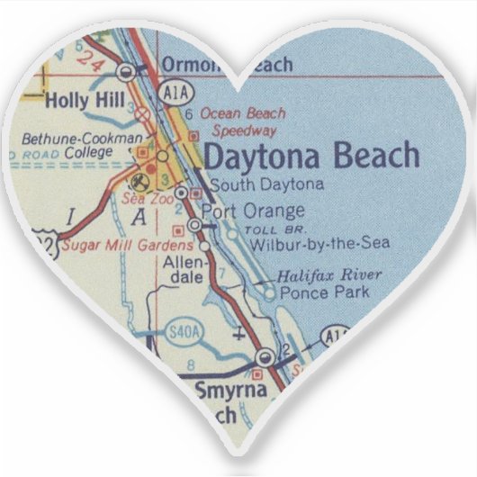 Heart Daytona Beach Kaart Sticker (Voorkant)