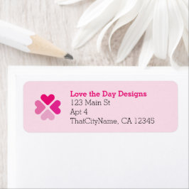 Heart Design in Shades of Pink, four-leaf Clover Etiket