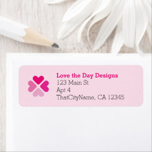 Heart Design in Shades of Pink, four-leaf Clover Etiket