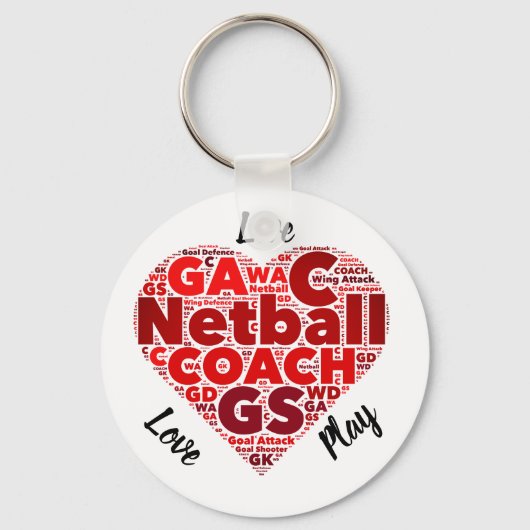 Heart Design Inspirerend Netball Coach Sleutelhanger (Voorkant)