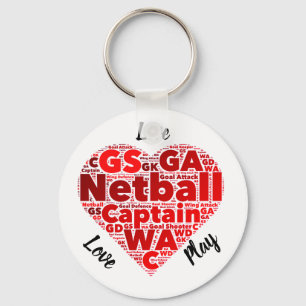 Heart Design Inspirerend Netball Kapitein Sleutelhanger