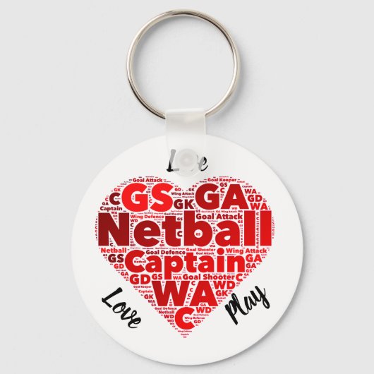 Heart Design Inspirerend Netball Kapitein Sleutelhanger (Voorkant)