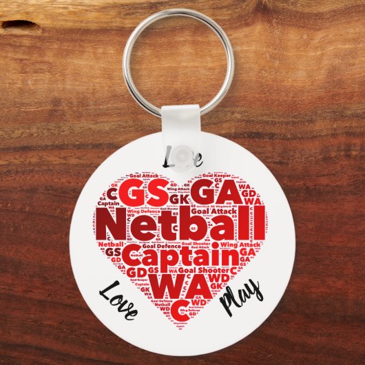 Heart Design Inspirerend Netball Kapitein Sleutelhanger (Voorkant)