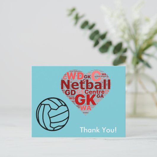 Heart Design Netball Bedankt Briefkaart (Staand voorkant)