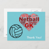 Heart Design Netball Bedankt Briefkaart (Voorkant / Achterkant)