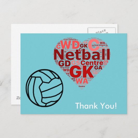 Heart Design Netball Bedankt Briefkaart (Voorkant / Achterkant)