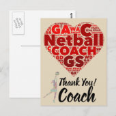 Heart Design Netball Coach Dank je wel Briefkaart (Voorkant / Achterkant)