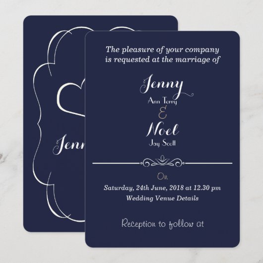 Heart Design Plain Simple Blue Weddenation Kaart (Voorkant / Achterkant)