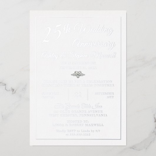 Heart Diamond 25th huwelijksverjaardagsfeest Folie Folie Uitnodiging (Voorkant)
