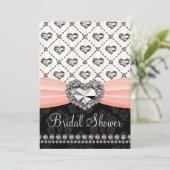 Heart Diamond Bridal Shower Invitations Roze Black Kaart (Staand voorkant)