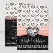 Heart Diamond Bridal Shower Invitations Roze Black Kaart (Voorkant / Achterkant)